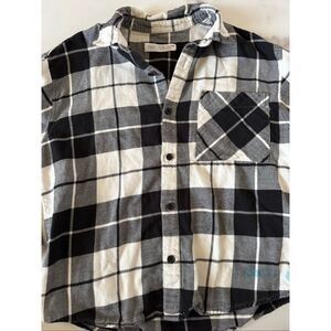 Zara boys size 8 black white buffalo plaid button up shirt